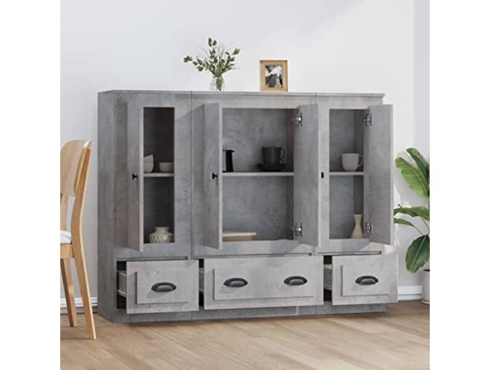 KTHLBRH Sideboards 3 Stück grau Zement Holz mehrschichtig 132 x 35,5 x Großer Stauraum, minimalistisches Design, Montage erforderlich, stabiles Möbelstück