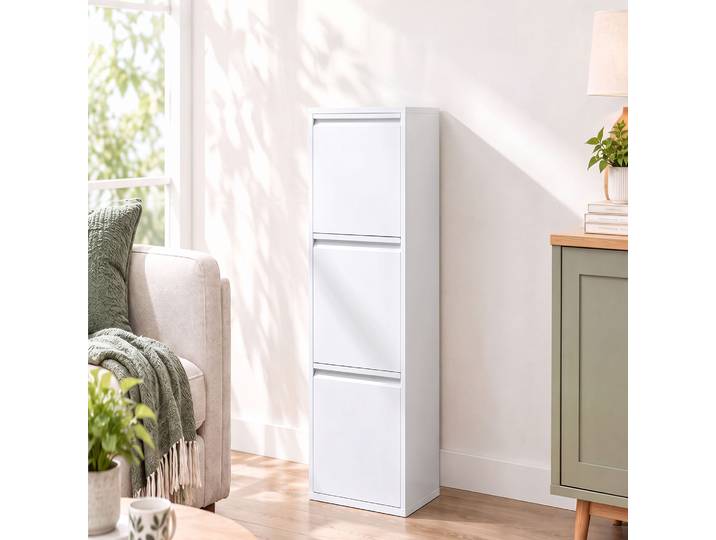 HOMCOM Meuble Poubelle Tri 45L 3 Compartiments Fermeture Douce Blanc