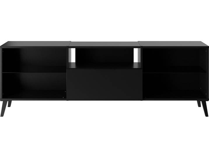 TV-Board FMD Dark , schwarz, B:153,5cm H:40cm T:31,7cm, Sideboards, TV-Board, TV-Board mit Schubkasten und Glasböden, Breite 153,5 cm