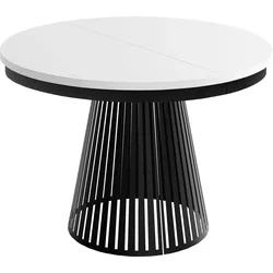 ESSTISCH Naro rund ausziehbar mit Schwarzem Lamellen-Metallgestell, Weiß 120-200/120/76 cm