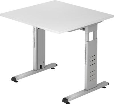 Schreibtisch ULM, C-Fuß, Rechteck, B 800 x T 800 x H 650-850 mm, lichtgrau