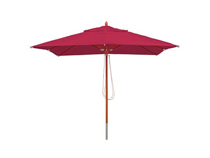 Mendler Gastronomie Holz-Sonnenschirm HWC-C57 eckig 3x3m - bordeaux