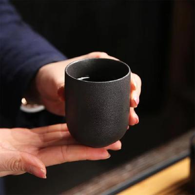 Inspired Finds Vintage Japanese Stoneware Tea Cup 4.39 Fl Oz Rustic Ceramic Drinkware obsidian Matte