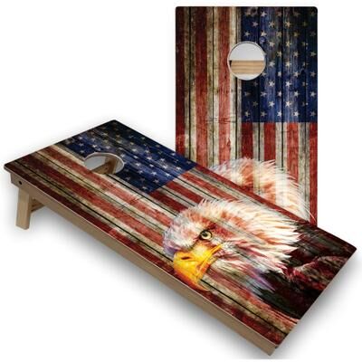 Skip's Garage American Flag Eagle Cornhole Board Set
