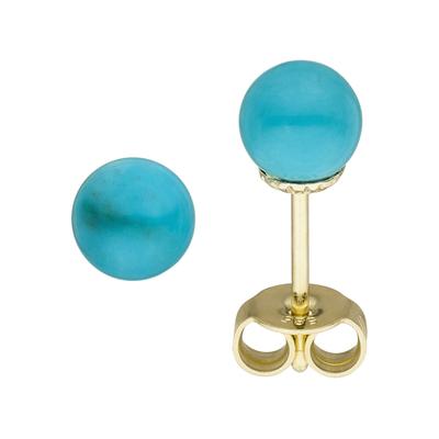 Paar Ohrstecker JOBO, gelb (gelbgold 585), Ohrringe, Damen, 6mm, Gelbgold 585, 585 Gold mit Türkis