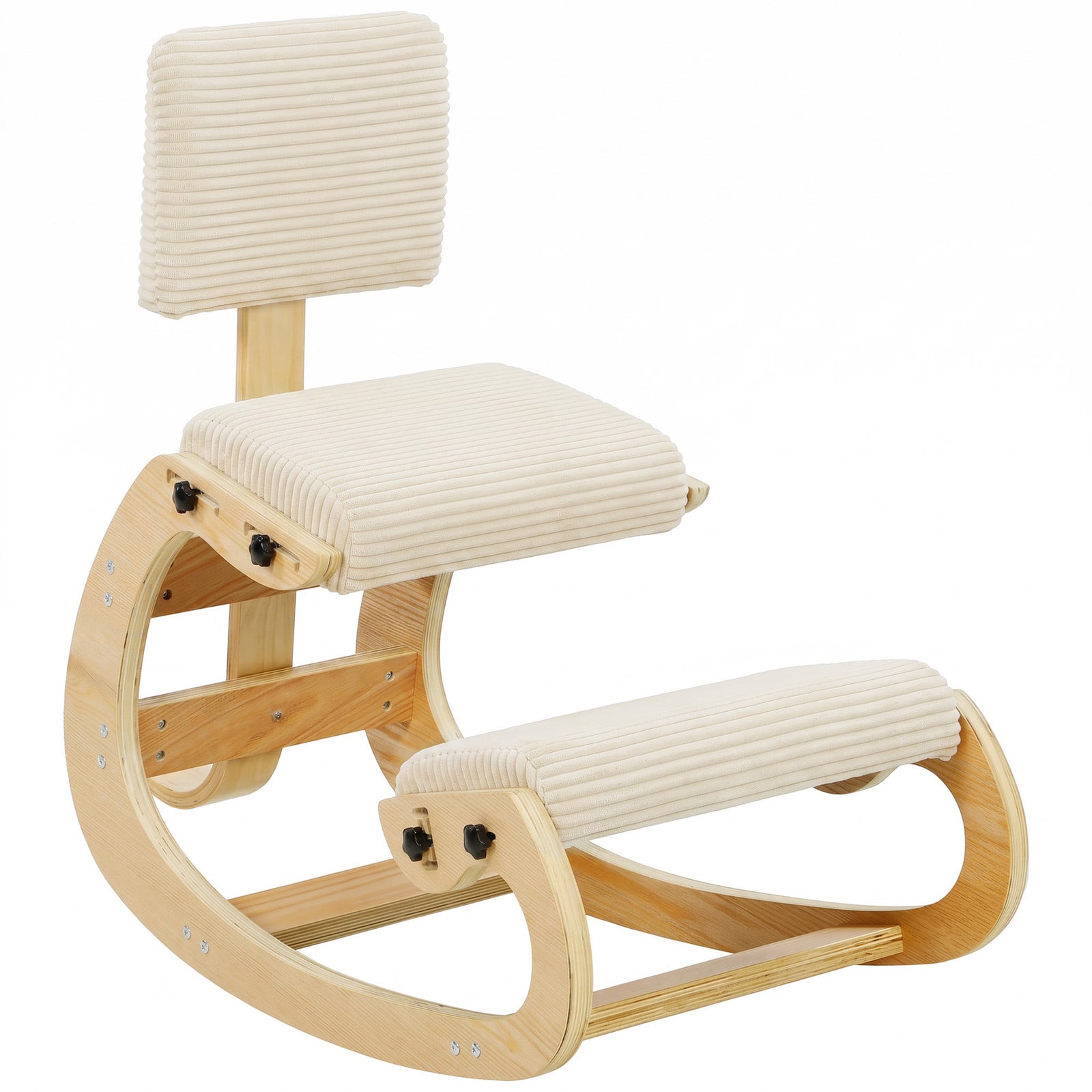 HOMCOM Ergonomische kniestoel met rugleuning en cordstof, crèmewit