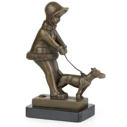 Moritz Art Deco Bronze Skulptur - Kind mit Hund auf Marmorsockel - 21 cm Höhe 1,6 kg - Hochwertige Tierfigur als stilvolle Dekoration für Zuhause und Büro