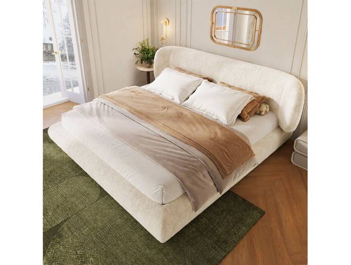 Flieks Polsterbett, Doppelbett 140x200cm mit Lattenrost und abgerundete Ecken, Chenille