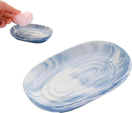 Allecto Premium Keramische Zeephouder Marmerlook Blauw met Drainage voor Badkamer, Douche of Keuken