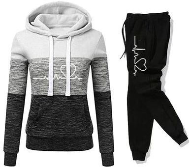 Inspired Living Color Block Womens Tracksuit Set Hooded Sweatshirt & Jogger Pants Activewear (S3XL) whitew xl(us 12)