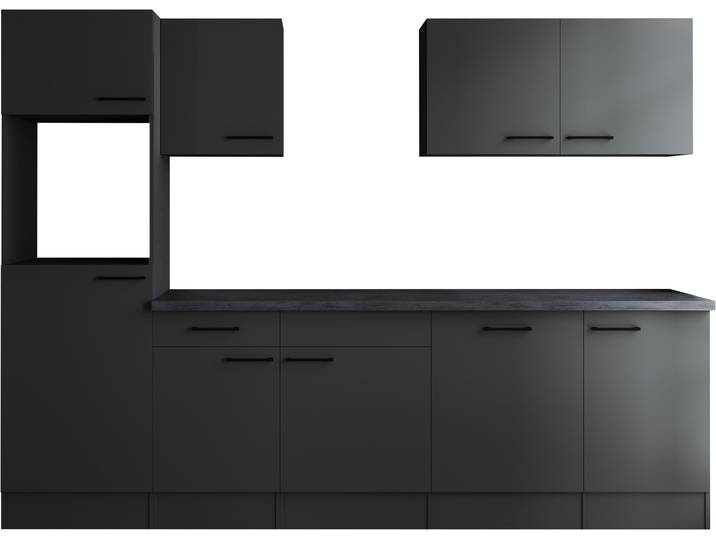 Küchenzeile RESPEKTA Oliver , schwarz (küche: grau, front: grau matt, korpus: grau matt, arbeitsplatte: granit optik), B:280cm H:205cm T:60cm, Komplettküchen-Sets, Küchenzeile, Breite 280 cm, 90 cm Arbeitshöhe, in exklusiver Konfiguration für OTTO