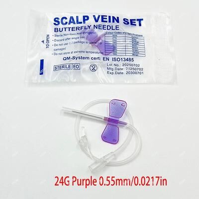 Inspire Select Disposable Pet Butterfly IV Infusion Needle Double Wing Veterinary Intravenous Catheter For Pet Medical Care 24g Purple 50 Pcs