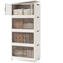 COSTWAY Faltbare Aufbewahrungsboxen 284L, 4‐stöckige stapelbare Behälter mit Rollen, klappbarer Organisator