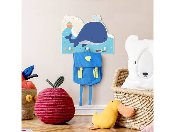 Kindergarderobe Freundlicher Wal 40 x 30 x 1cm Blau