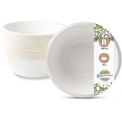 BIOZOYG 50 Stück Schale aus Zuckerrohr 500ml - Einwegschale für Salate, Bowls, Suppen, Eintöpfe - Runde Zuckerrohrschale - biologisch abbaubar
