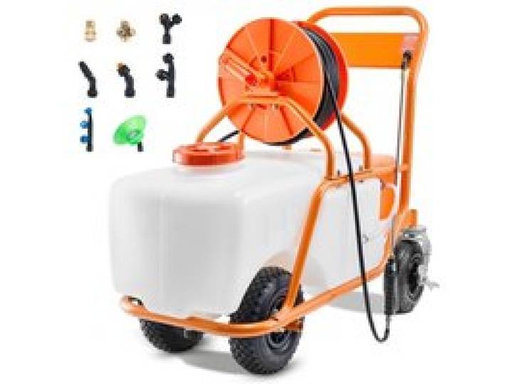 VEVOR Rasensprüher mit Rädern, einstellbarer Druck 0–90 PSI, Sprühgerät mit 60-L-Tank, mit 8 Düsen, 2 Zauberstäben, breiter Öffnungsdeckel für Garten, Jäten, Sprühen