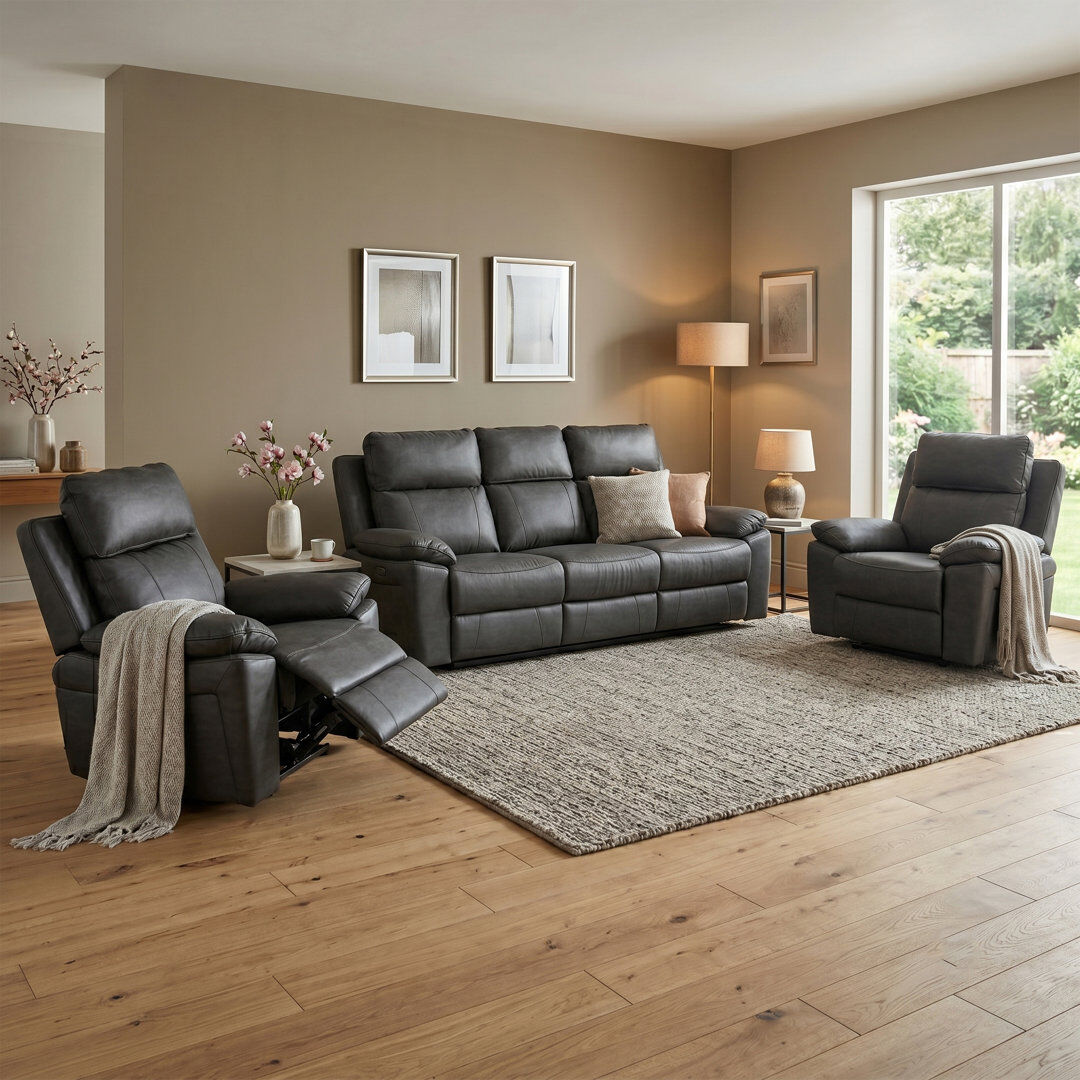 Brayden Studio Chaqueta 3 Piece Reclining Sofa Set Dark Grey 3