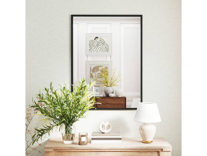HOMCOM Miroir Mural Rectangulaire 76x101cm Bois Noir