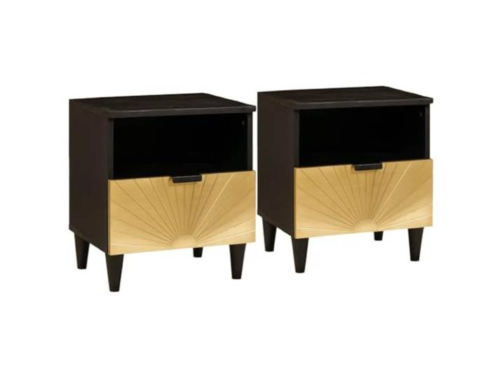 Fisinber Nachttisch 2er Set Schwarz Gold 40x33x46 cm Beistelltisch Stilvolles 2er-Set Beistelltische für das Schlafzimmer. Bietet praktischen Stauraum mit edlen Farbakzenten.
