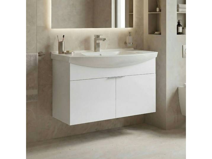 Meuble Vasque Suspendu 100 Cm Blanc 2 Portes Umi
