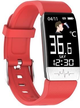 CaseAndConnect T1S Smart Fitness Tracker Watch With Heart Rate, Blood Oxygen & Temperature Monitoring red