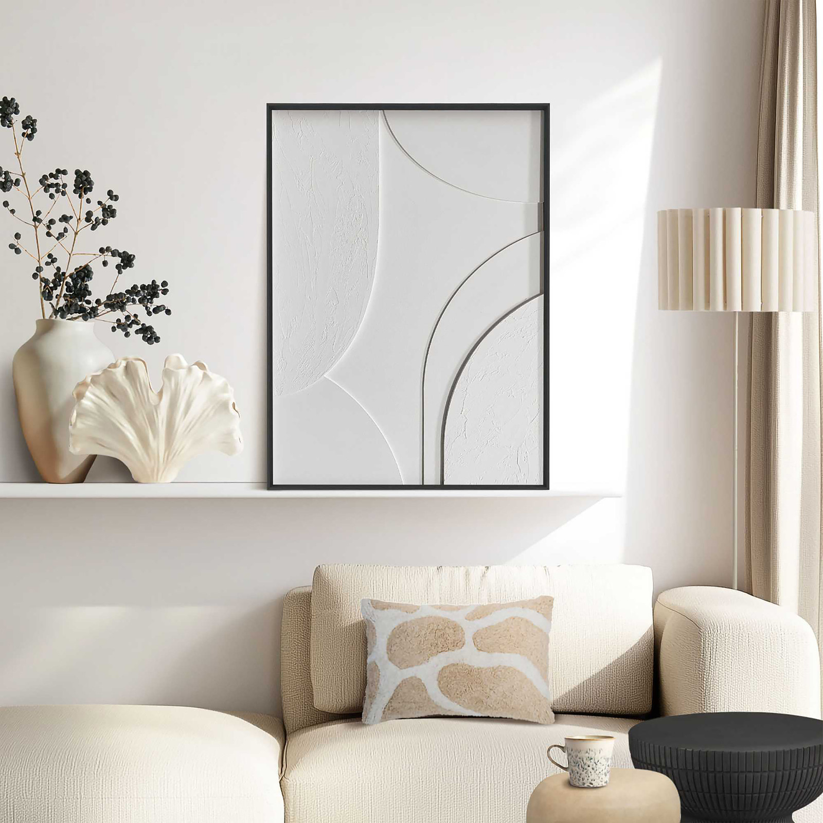 home24 Houten afbeelding Terrace MDF wit, 50 x 70 x 3 cm