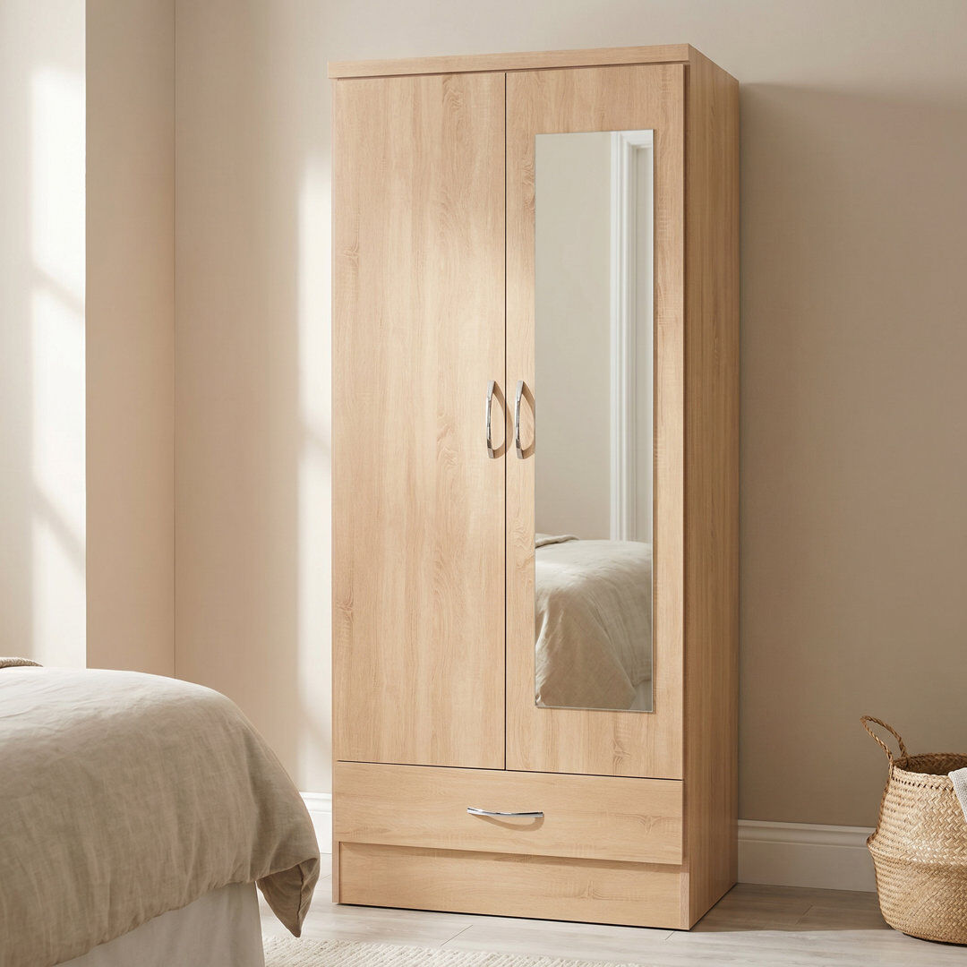 Zipcode Design Cascio 2 Door Wardrobe Sonoma Oak Effect 182.5cm H X 78cm W X 52cm D