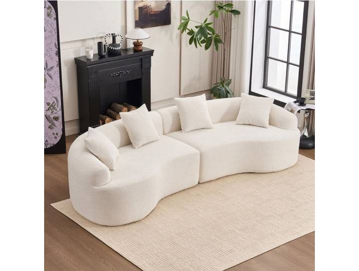 Canapé modulable d'angle blanc-gris 4 places en chenille design courbé montage requis