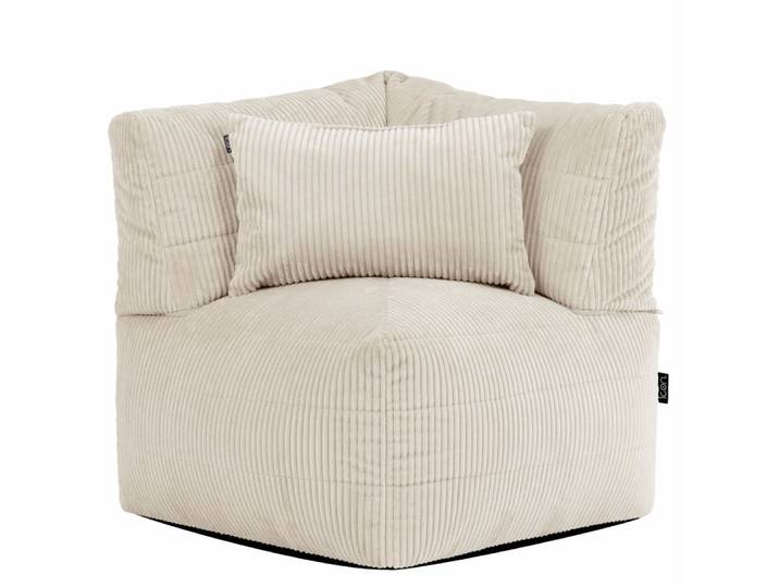 Pouf fauteuil d'angle modulable en velours côtelé beige