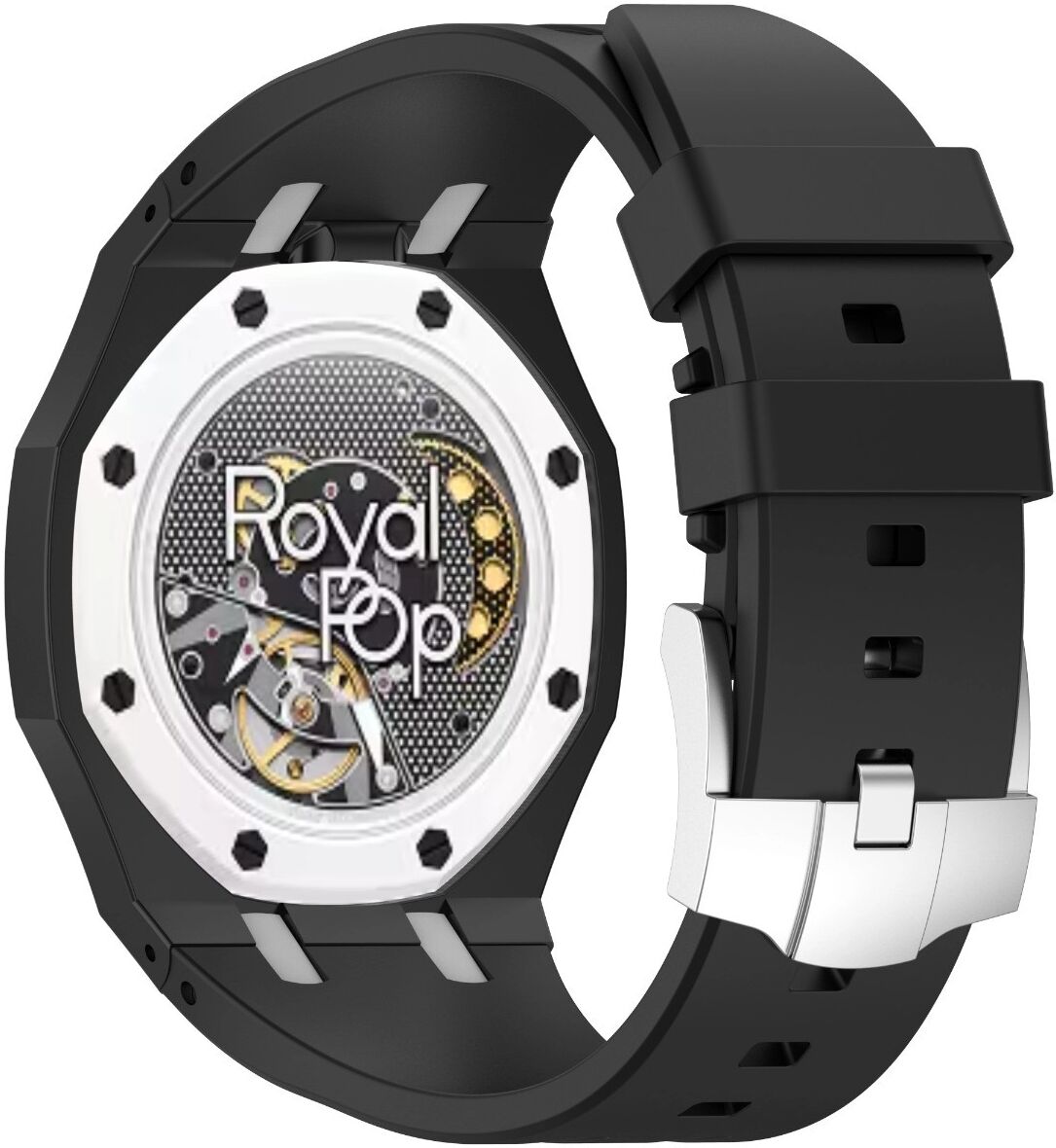 INF Ersatz-Uhrenarmband kompatibel mit Swatch x AP Royal Pop – PC+Silikon Schwarz, 12.64+10.4cm
