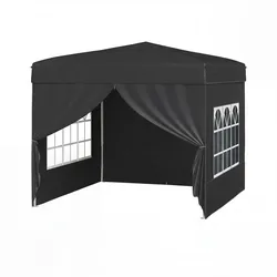 COSTWAY Pavillon 3x3m, Pop-up, 4 Seitenwände abnehmbar, Sonnenschutz, 3 Höhen, Schwarz