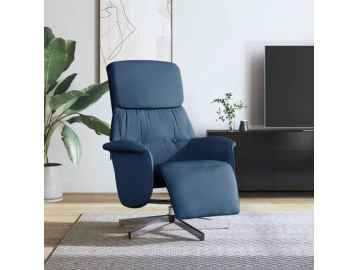 WHOPBXGAD Dicker Polsterstoff 360 Grad Drehbar Manuelle Relaxfunktion Blau Relaxsessel mit Fußteil Blau Stoff, 360 Grad drehbarer Fernsehsessel mit manueller Liegefunktion, Schlafsessel für Wohnzimmer