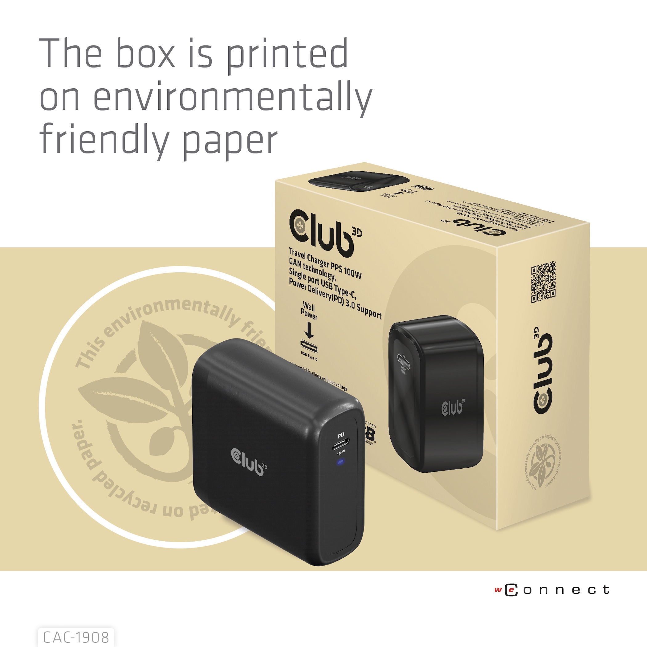 Club3D Club 3D Reise Ladegerät PPS 100W GAN, USB-IF TID-zertifiziert USB Typ-C PD 3.0 CAC-1908EU