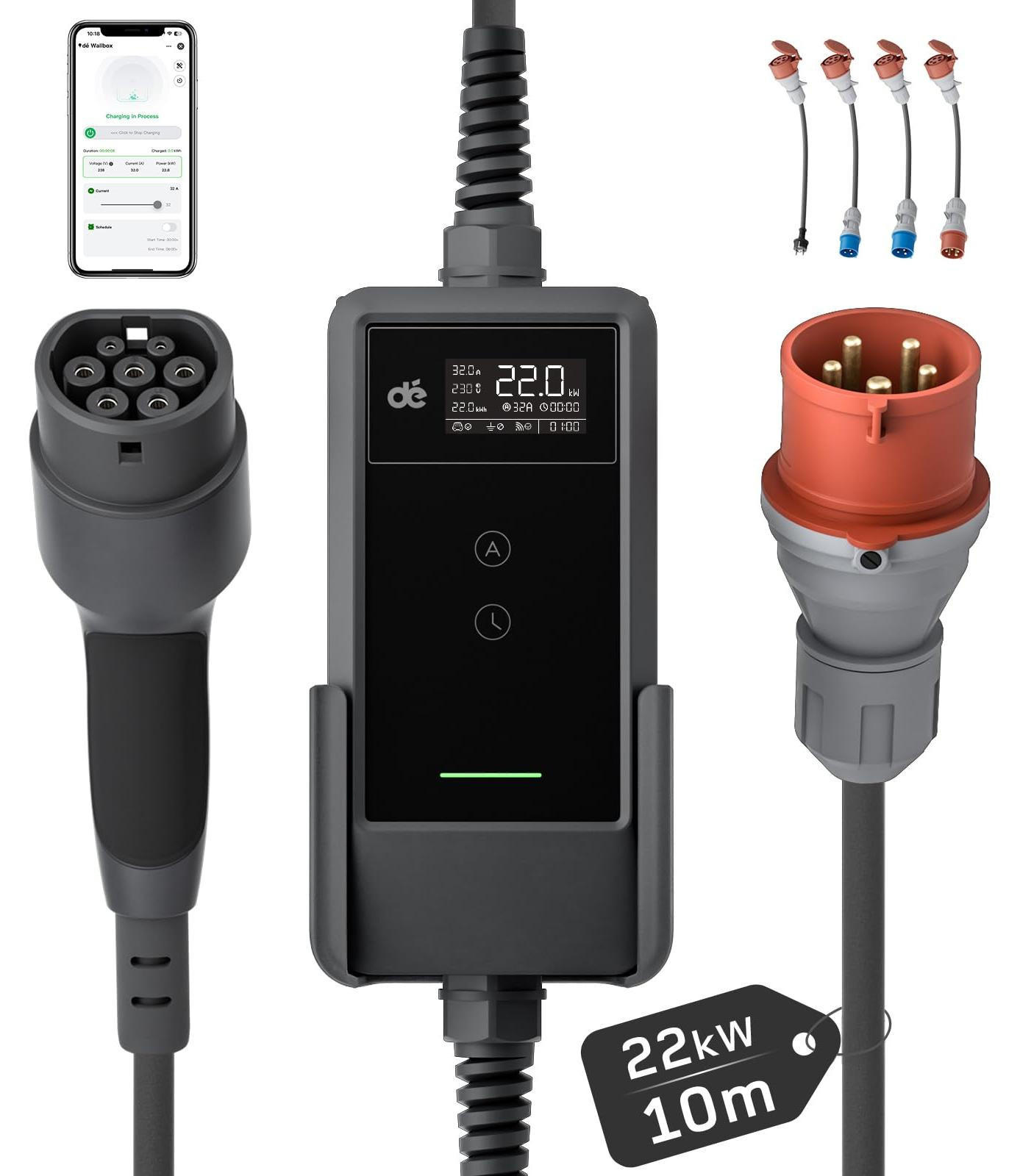 Selius Mobiele Laadpaal Wandbox met 22 kW Laadvermogen en 10 Meter Type 2 Kabel