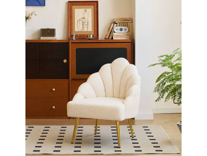 Fauteuil retro en métal et boucles blanches