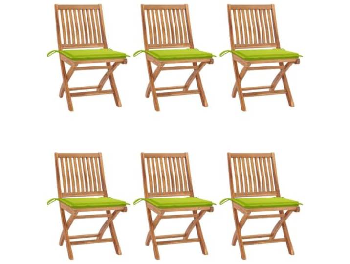 KUTYWEXFM Gartenstuhl Klappbar 6er Set Teak Holzstuhl mit Kissen Wetterfeste Sitzgruppe für Terrasse und Balkon, platzsparend verstaubar inklusive hellgrüner Polster.