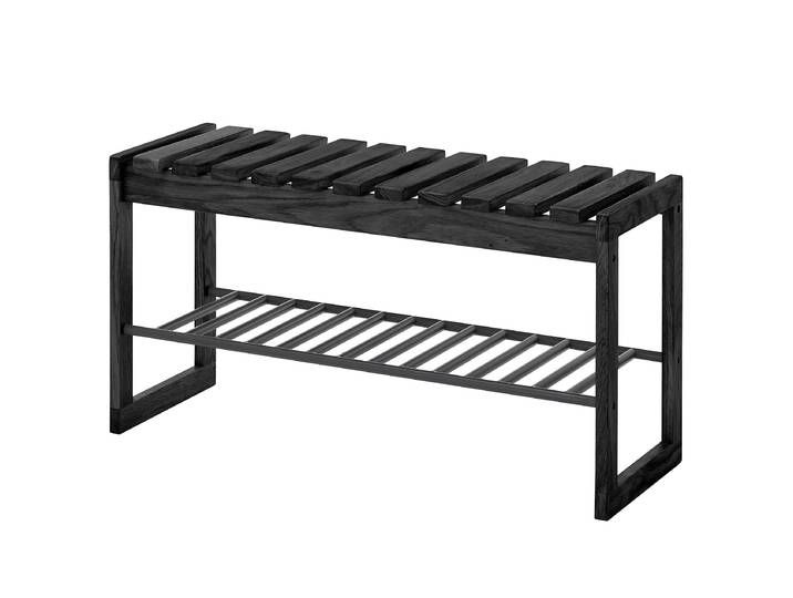Massive Garderobenbank Typ E 88 x 45 x 30cm Schwarz/Eiche/Schwarz