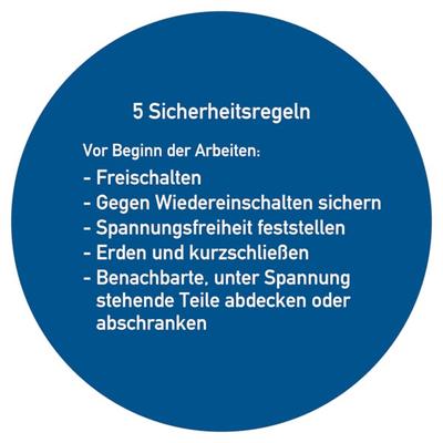 Aushang, 5 Sicherheitsregeln (kreisförmig) - deutsch - 200 mm Folie selbstklebend