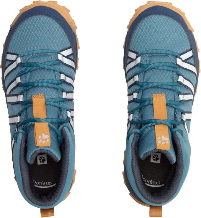 Wanderschuh JACK WOLFSKIN "WILD HIKE TEXAPORE MID K", Kinder, Gr. 40, blau (galapagos), Synthetik, Schuhe Wanderschuh, Wasserdicht, Trekkingschuh galapagos 40