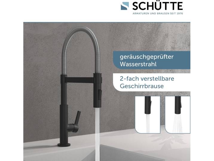 SCHÜTTE Küchenarmatur MIAMI, Spiralfederarmatur mit Geschirrbrause, Wasserhahn ausziehbar, Wasserhahn Mischbatterie Chrom/Schwarz matt