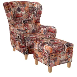 Supellex Sofia Ohrensessel mit Hocker   Samt-Velours Orient Terra