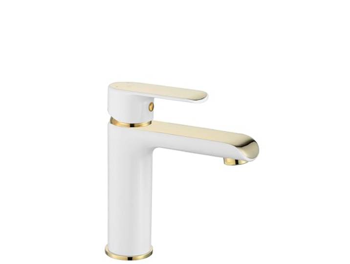 Rea Wastafelkraan BLOOM WIT GOUD BAS Kraan Badkamer Badkamer Kraan Messing Wastafel Kraan Badkamer Mengkraan Wastafel Eengreeps (Wit/Goud)