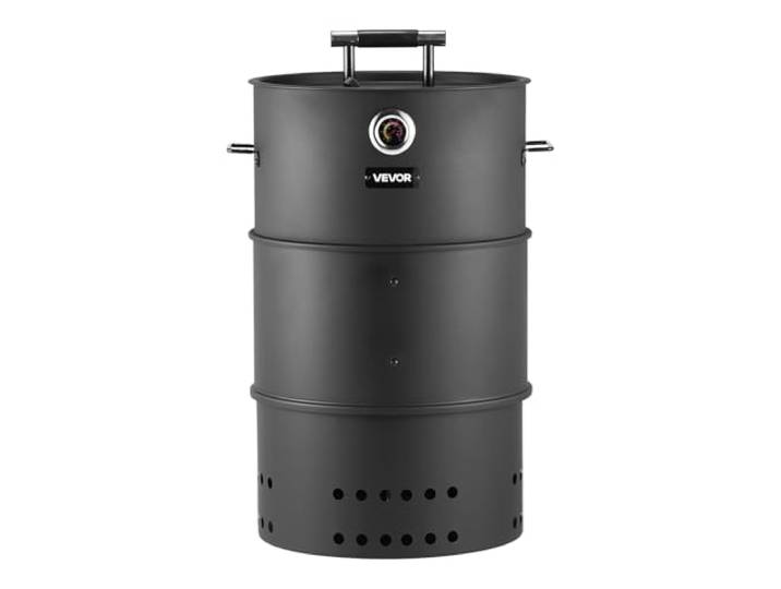 VEVOR Fumoir à Charbon 470 mm Barbecue à Charbon de Bois en Acier Revêtu pour Fêtes et Grillades Terrasse Jardin au Camping\, avec 2 Grilles de Cuisson\, Barre de Suspension\, 6 Crochets\, Thermomètre