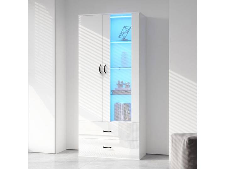 Vitrine LED autoportante 2 portes transparentes meuble exposition rangement salon moderne décoratif élégant