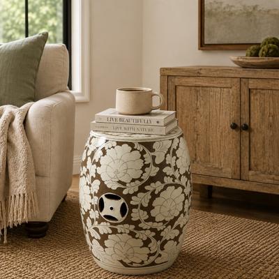 Artissance Approx. 18 Inches Amalfi Double Glazed Gardon Stool with Flower Motif