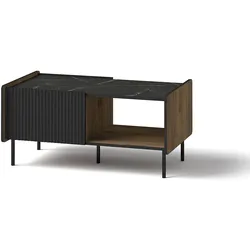 COUCHTISCH Piano mit 2 Türen, Mattschwarz + Warmia-Nussbaum