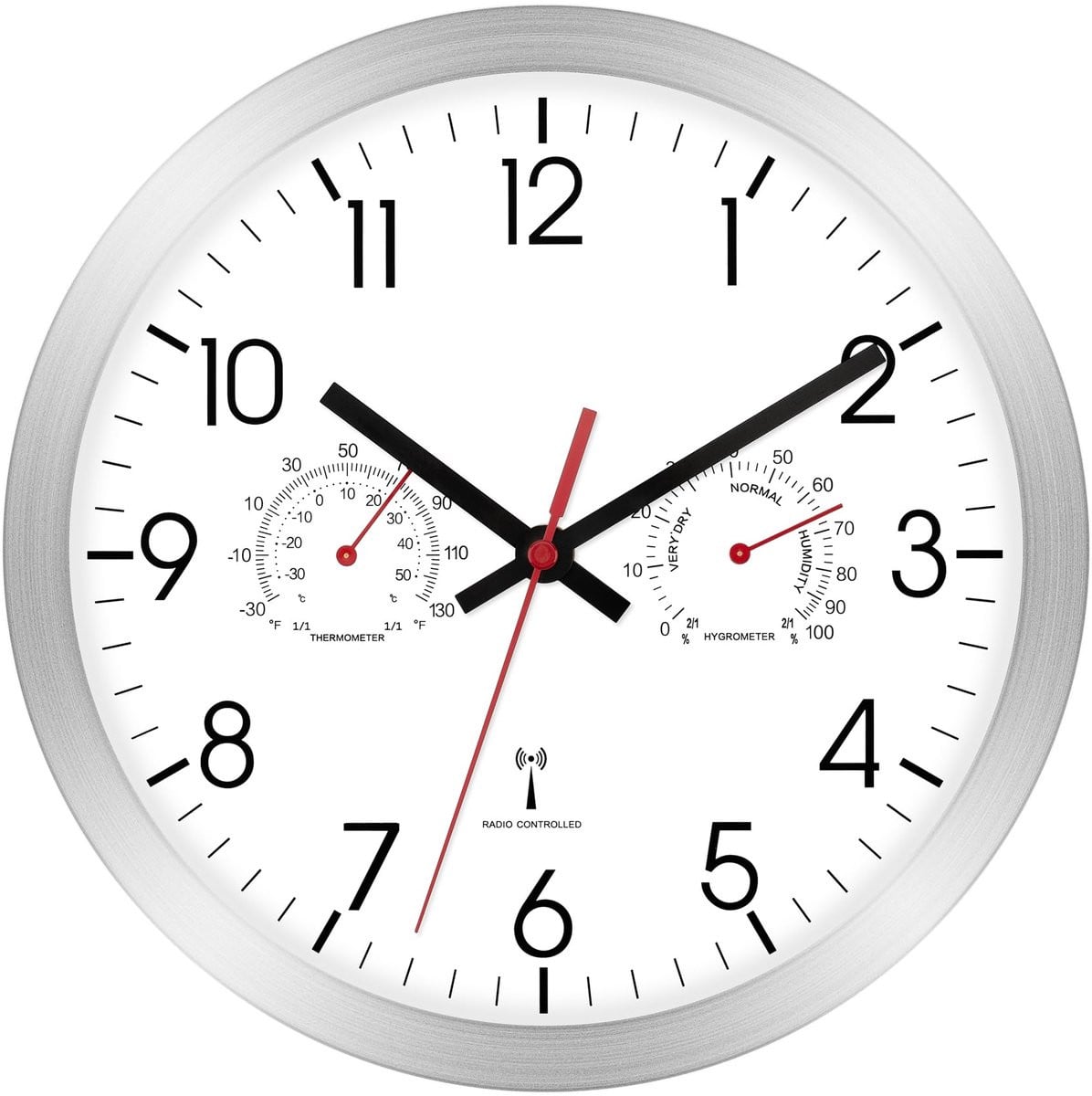 Analoge Radiografische Wandklok met Thermometer en Hygrometer voor Badkamer, Keuken of Woonkamer
