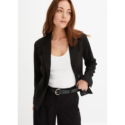 Jackenblazer BONPRIX "Blazer", Damen, Gr. 46, schwarz, Obermaterial: 76% Polyester, 22% Viskose, 2% Elasthan. Futter: 100% Polyester, festlich, schmal, Blazer, festlicher Stil, schmale Passform, mit Paspeltaschen