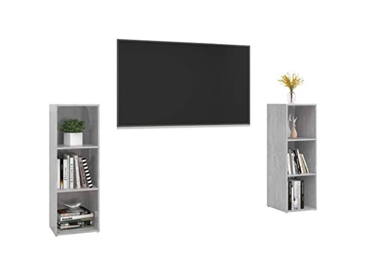 GKHPYURE TV-Möbel, 2 Stück, Grau, Beton, 107 x 35 x 37 cm, Holz 3 Fächer, horizontale oder vertikale Positionierung, Montage erforderlich