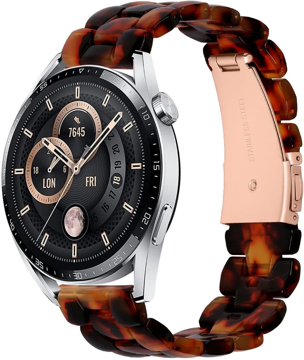 INF Armband kompatibel mit Samsung und Xiaomi Uhren – Schildpatt Braun Harz + Edelstahl, Universelle Passform